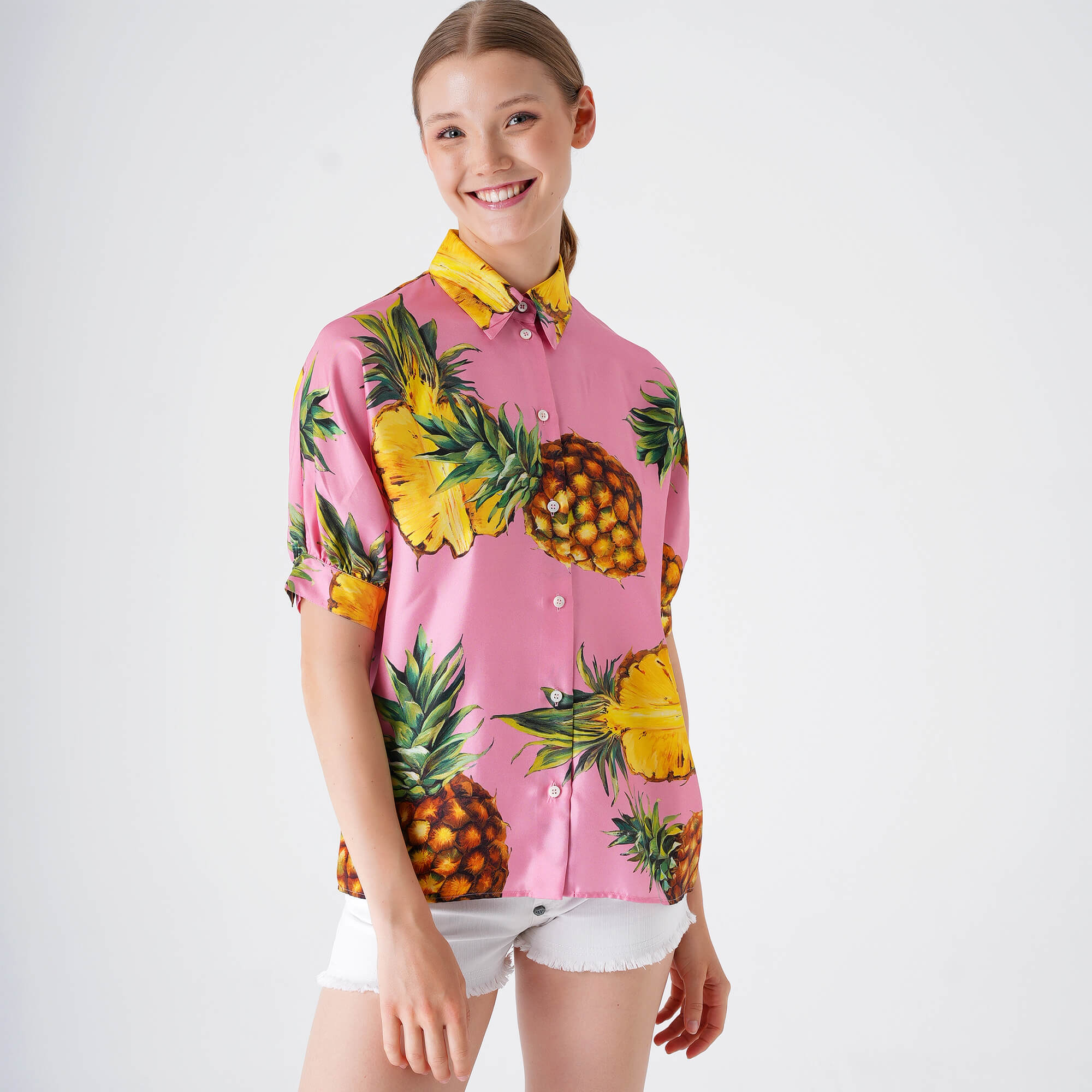 Dolce&Gabbana - Pink Pineapple Print Short Sleeved Shirt